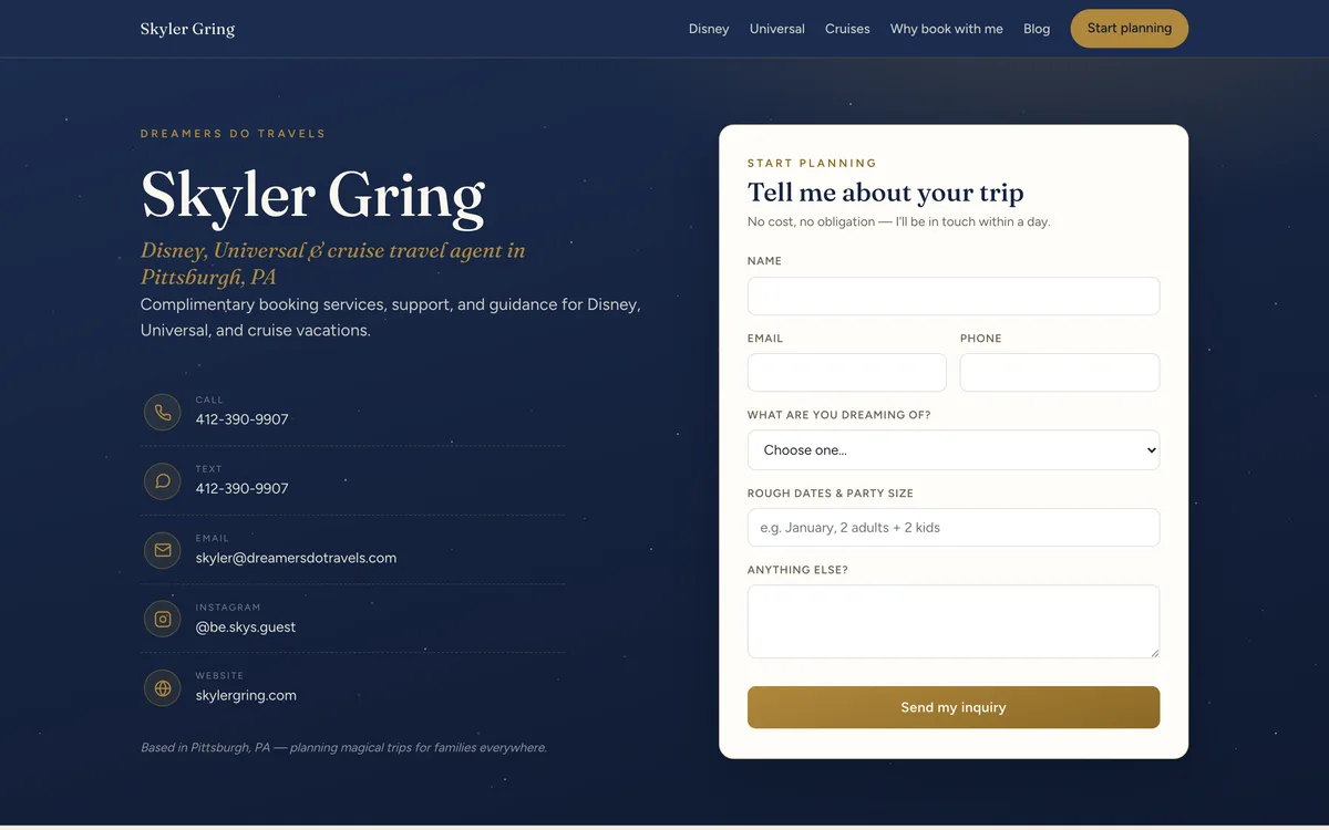 Homepage of skylergring.com